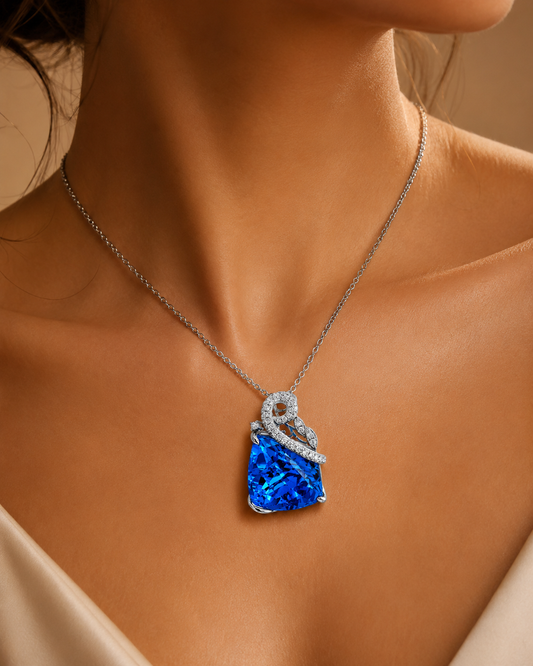 Blue Tourmaline Peacock Pendant Necklace