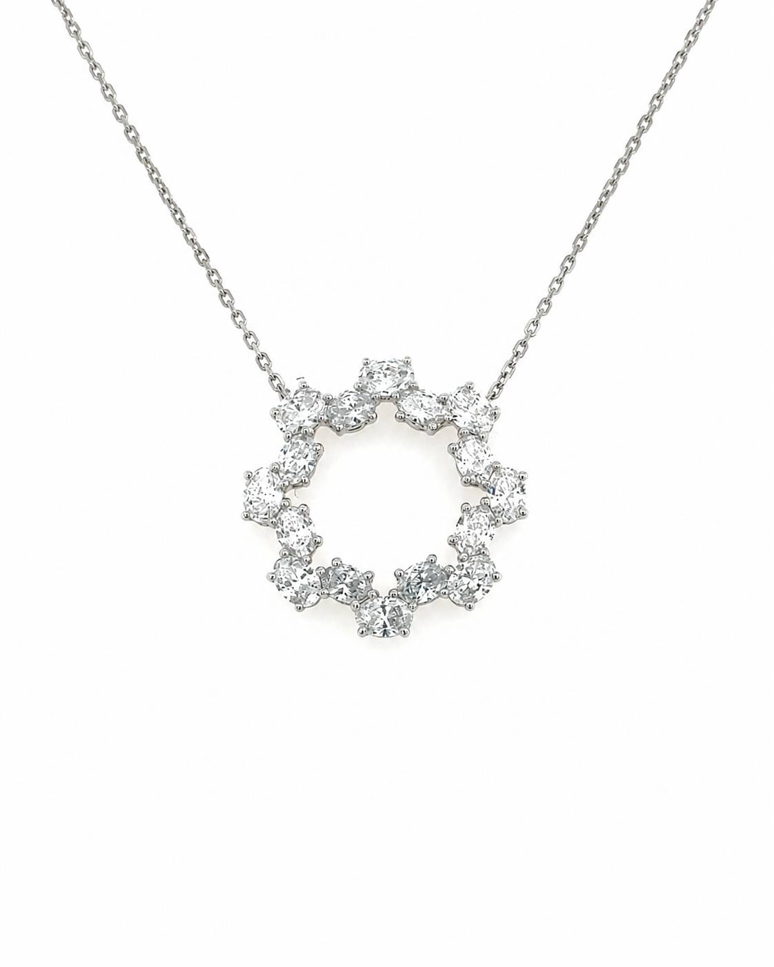 Diamond Circle Pendant Necklace in White Gold