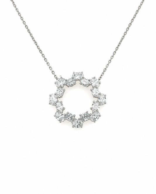 Diamond Circle Pendant Necklace in White Gold