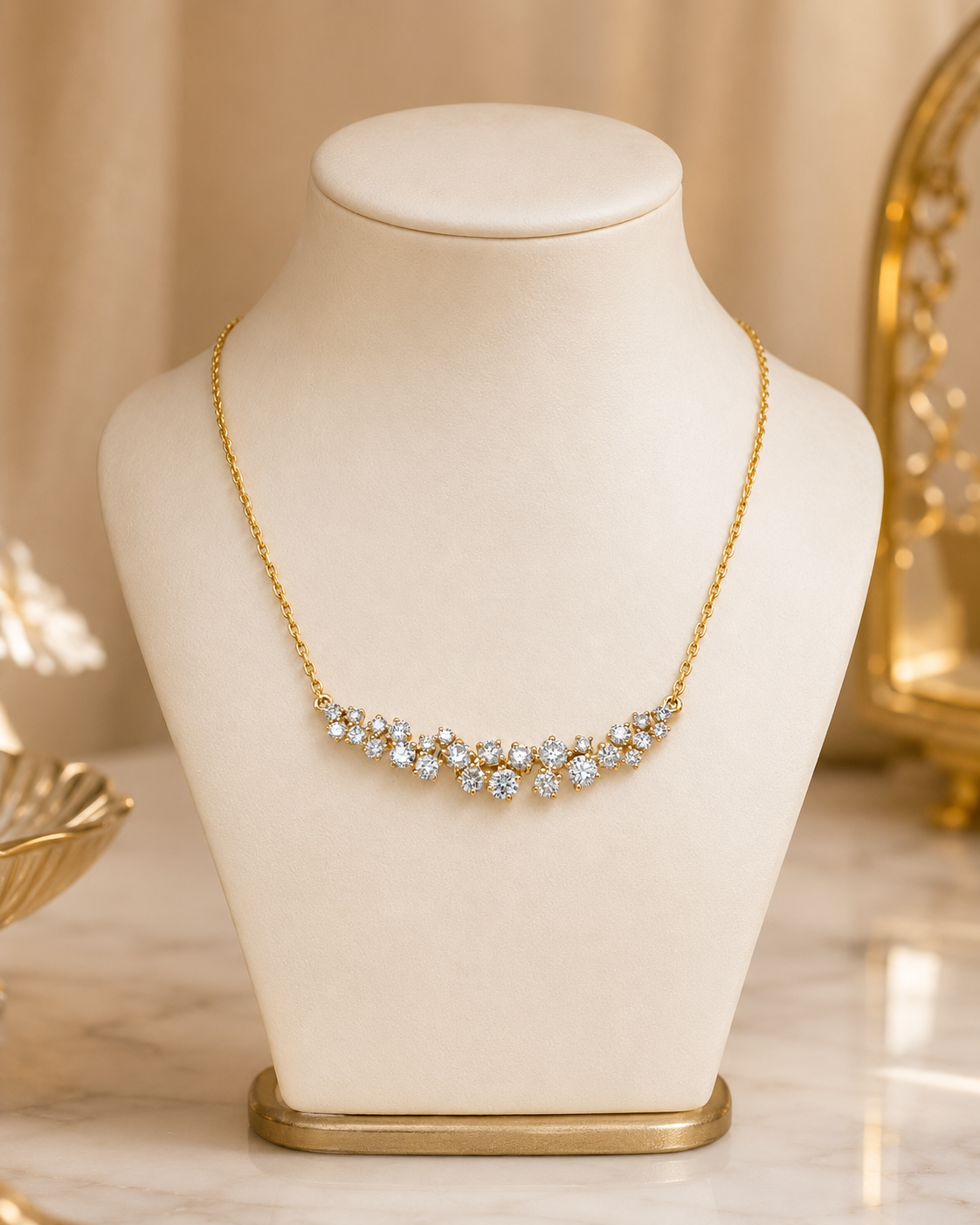 Curved Diamond Bar Necklace in Yellow Gold
