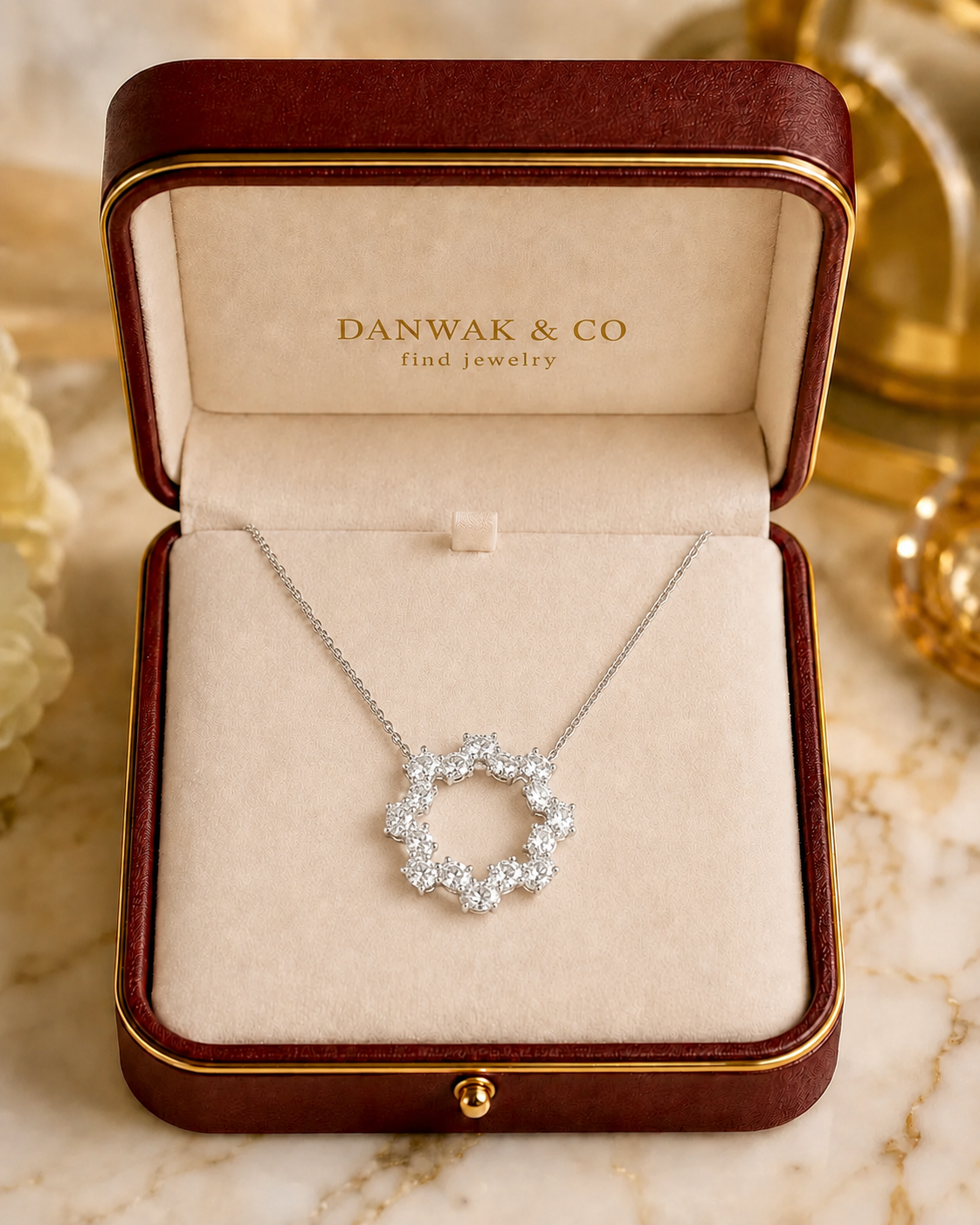 Diamond Circle Pendant Necklace in White Gold