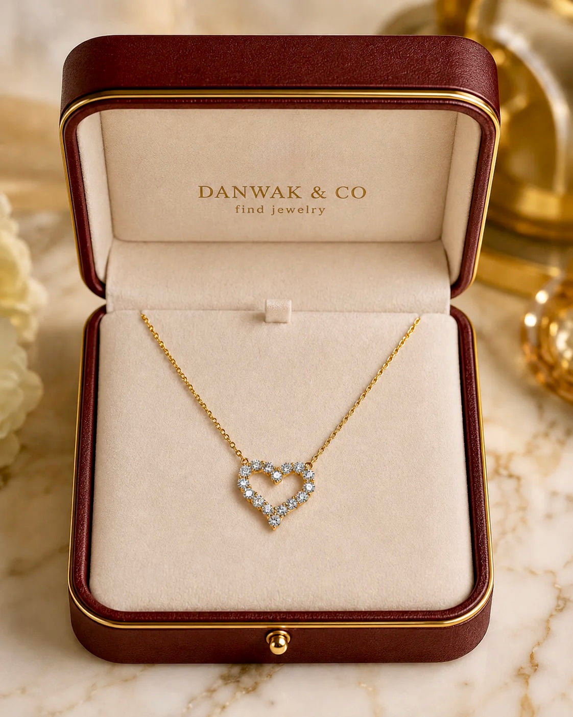 Yellow Gold Diamond Open Heart Pendant Necklace