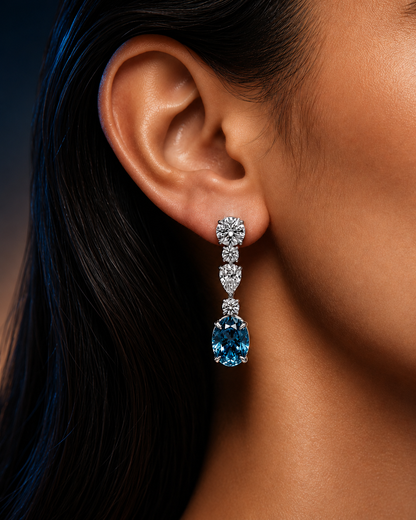 Blue Gemstone and Mixed-Cut Diamond Drop Earrings