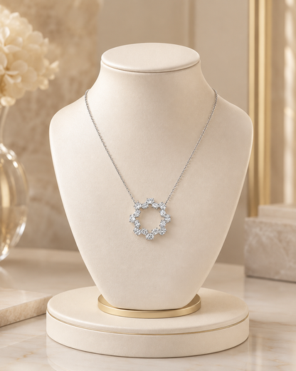 Diamond Circle Pendant Necklace in White Gold