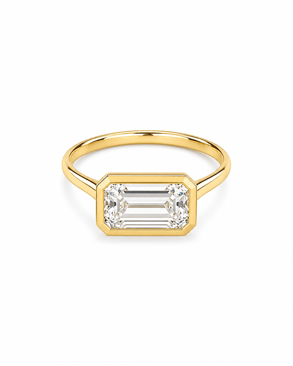 Emerald Cut Bezel Diamond Ring in Yellow Gold