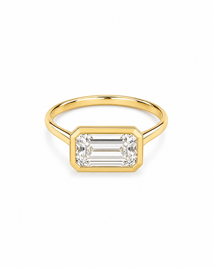 Emerald Cut Bezel Diamond Ring in Yellow Gold