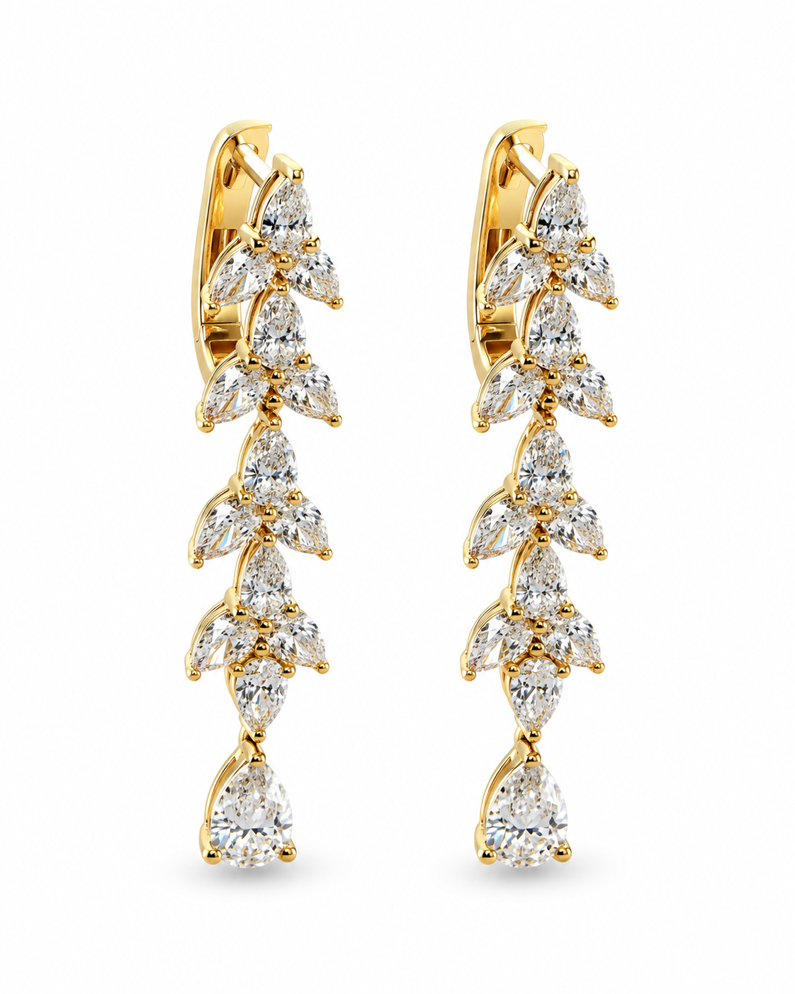 Yellow Gold Pear & Marquise Diamond Drop Earrings