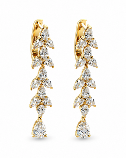 Yellow Gold Pear & Marquise Diamond Drop Earrings