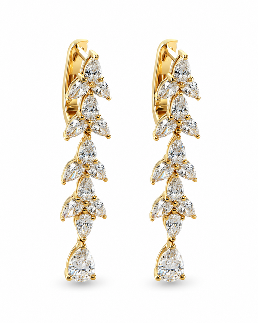 Yellow Gold Pear & Marquise Diamond Drop Earrings