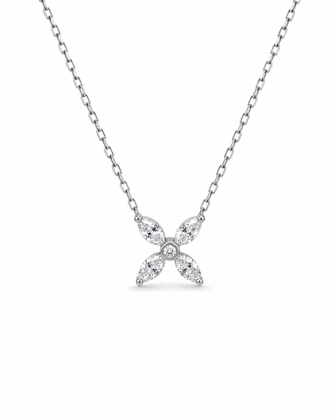 White Gold Marquise Diamond Floral Pendant Necklace