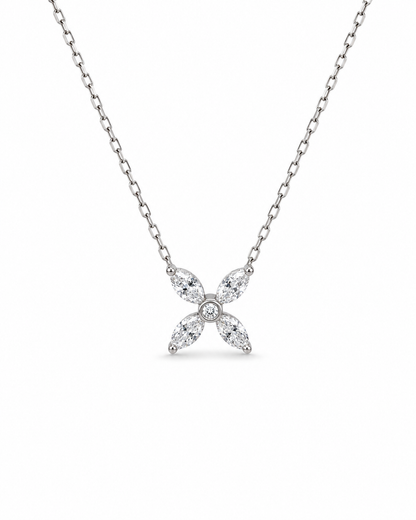White Gold Marquise Diamond Floral Pendant Necklace