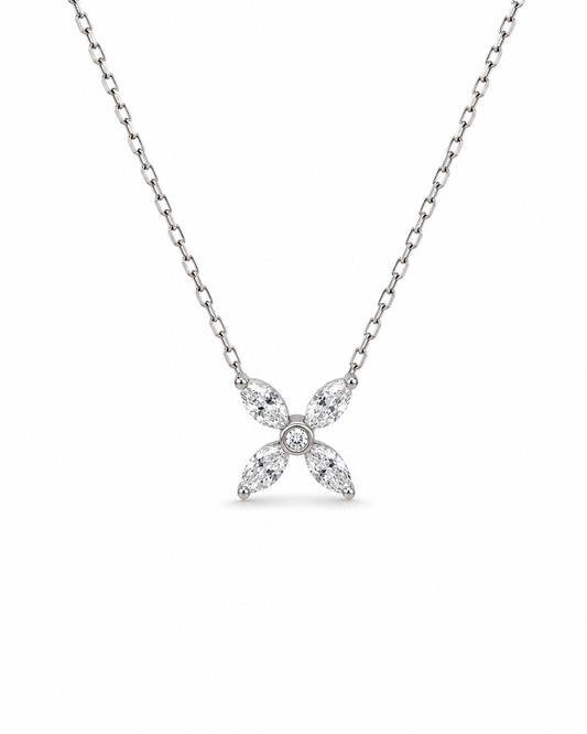 White Gold Marquise Diamond Floral Pendant Necklace
