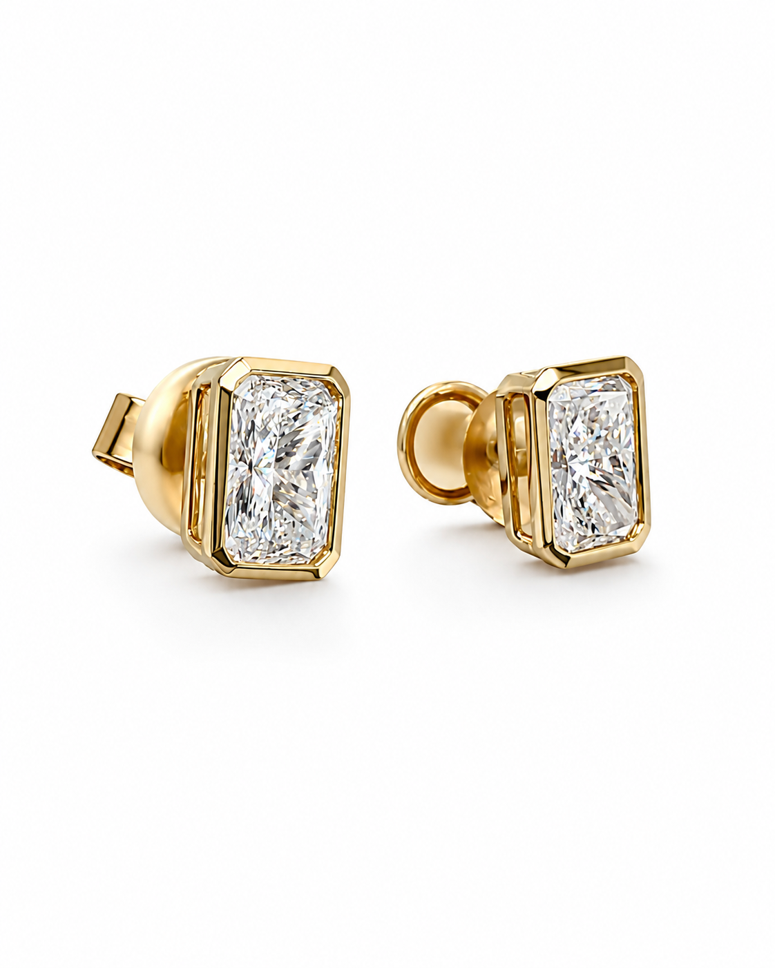 Emerald-Cut Solitaire Stud Earrings in Polished Yellow Gold