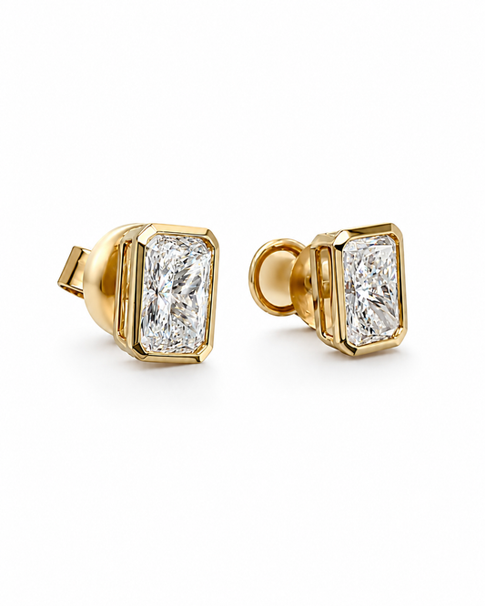 Emerald-Cut Solitaire Stud Earrings in Polished Yellow Gold