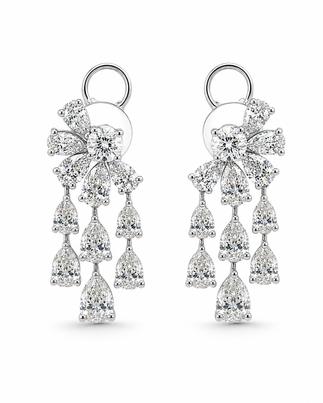 Pear-Cut Diamond Floral Chandelier Earrings