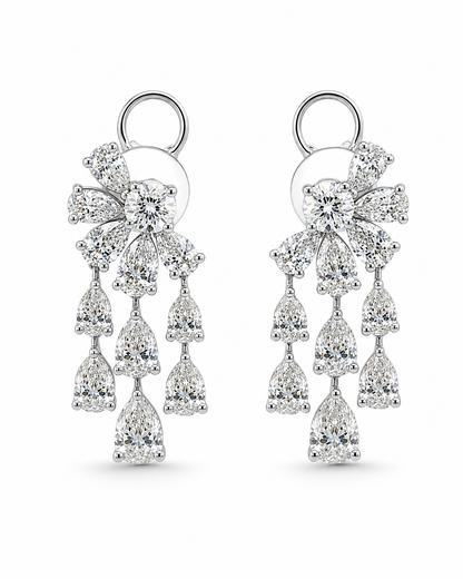 Pear-Cut Diamond Floral Chandelier Earrings