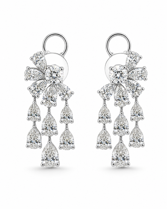 Pear-Cut Diamond Floral Chandelier Earrings