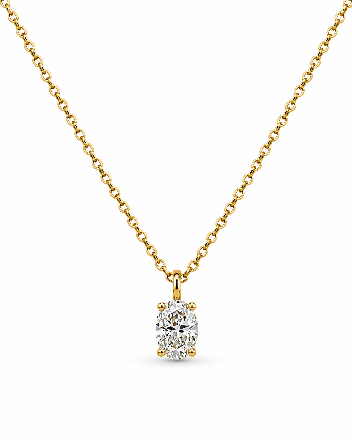 Yellow Gold Oval-Cut Diamond Solitaire Pendant Necklace