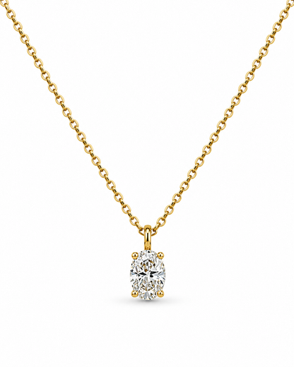Yellow Gold Oval-Cut Diamond Solitaire Pendant Necklace