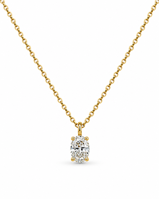 Yellow Gold Oval-Cut Diamond Solitaire Pendant Necklace