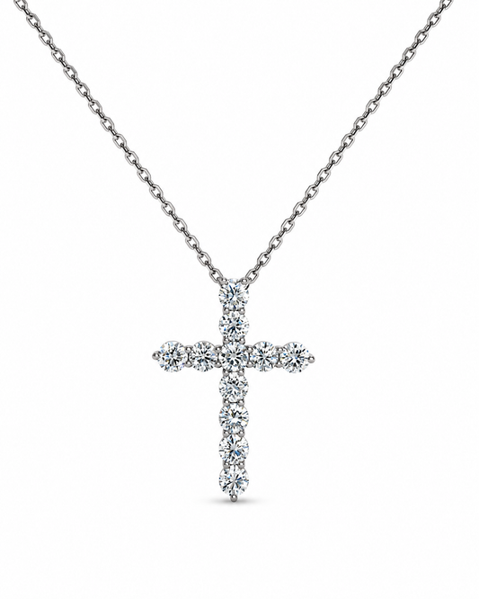 White Gold Round Diamond Cross Pendant Necklace