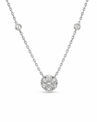 White Gold Diamond Floral Cluster Station Necklace