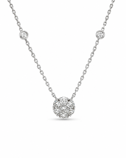 White Gold Diamond Floral Cluster Station Necklace