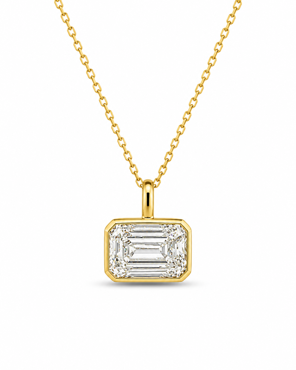 Emerald-Cut Bezel Pendant Necklace in Yellow Gold