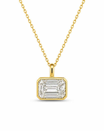 Emerald-Cut Bezel Pendant Necklace in Yellow Gold