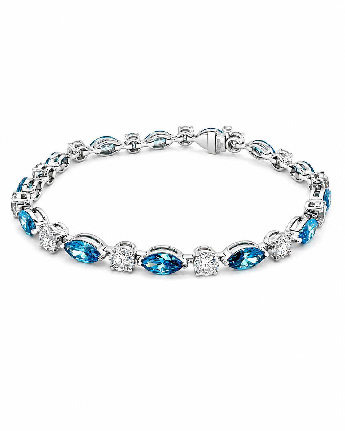 Blue Marquise Gemstone & Diamond Bracelet in White Gold