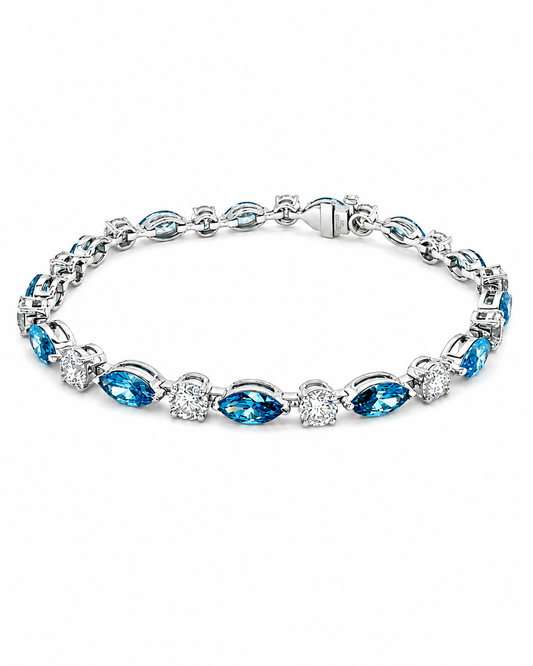 Blue Marquise Gemstone & Diamond Bracelet in White Gold