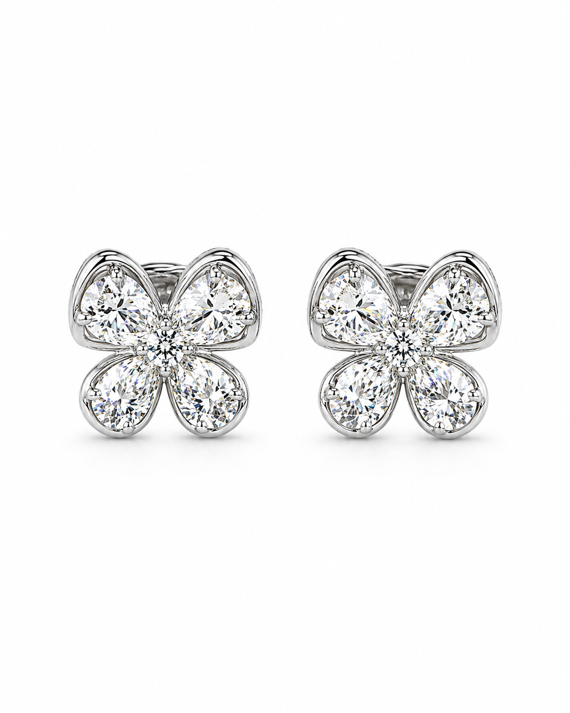 Diamond Butterfly Stud Earrings in White Gold