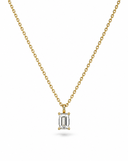 Yellow Gold Emerald-Cut Diamond Solitaire Pendant Necklace