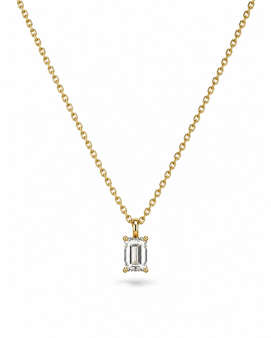 Yellow Gold Emerald-Cut Diamond Solitaire Pendant Necklace