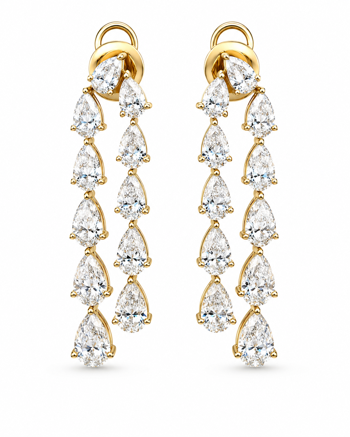 Yellow Gold Pear-Cut Diamond Cascade Earrings