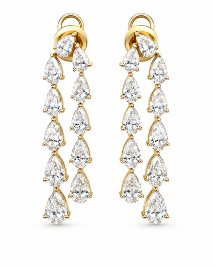 Yellow Gold Pear-Cut Diamond Cascade Earrings