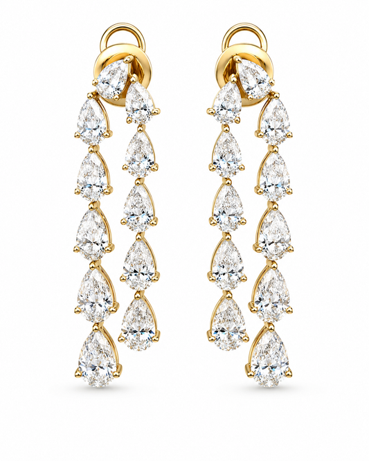 Yellow Gold Pear-Cut Diamond Cascade Earrings