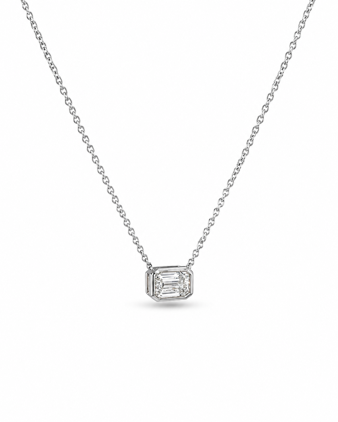 14K White Gold Emerald-Cut Solitaire Necklace