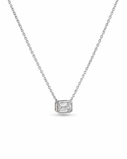 14K White Gold Emerald-Cut Solitaire Necklace