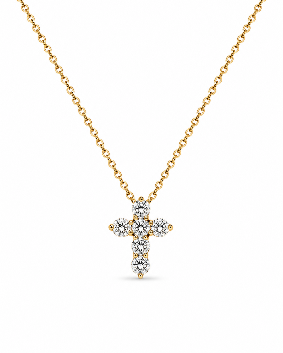 Yellow Gold Six-Diamond Cross Pendant Necklace