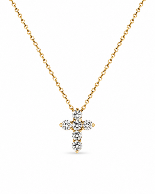 Yellow Gold Six-Diamond Cross Pendant Necklace