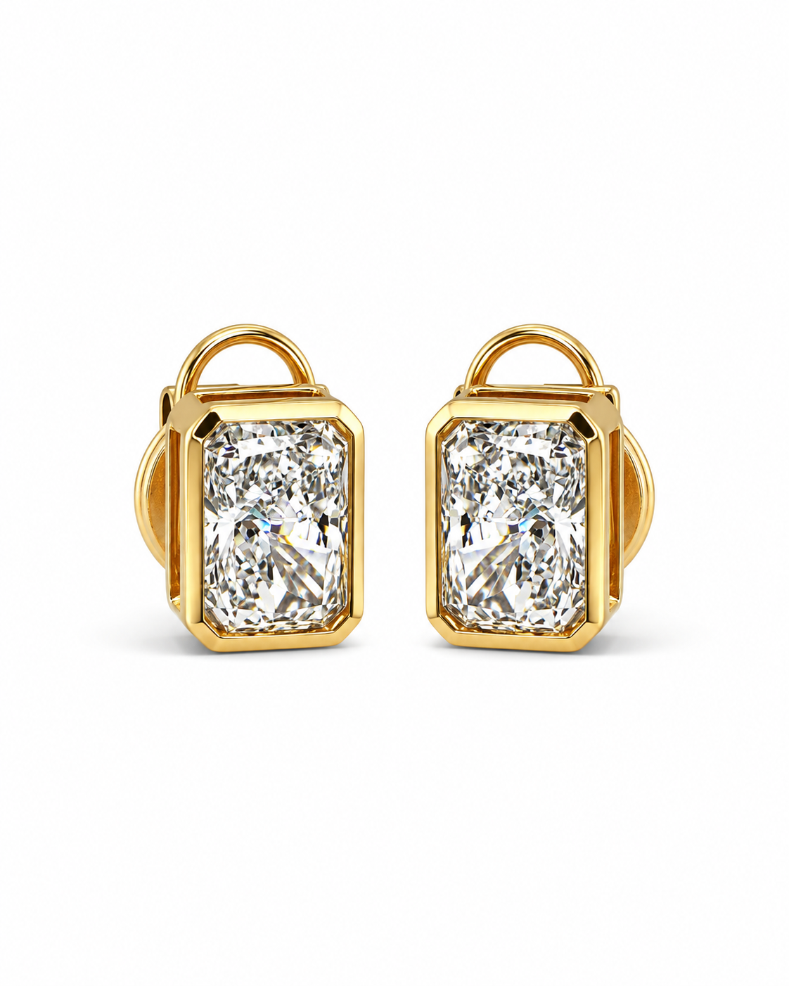 Radiant Cut Bezel Diamond Earring
