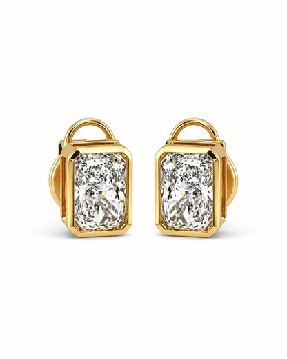 Radiant Cut Bezel Diamond Earring
