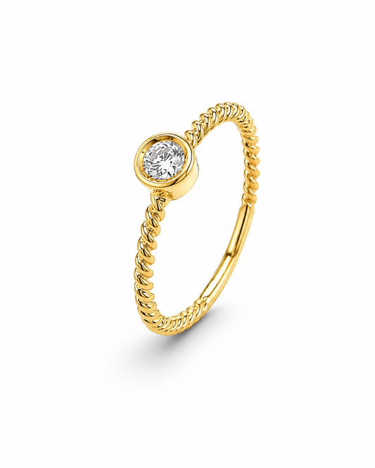 Yellow Gold Twisted Rope Diamond Bezel Ring