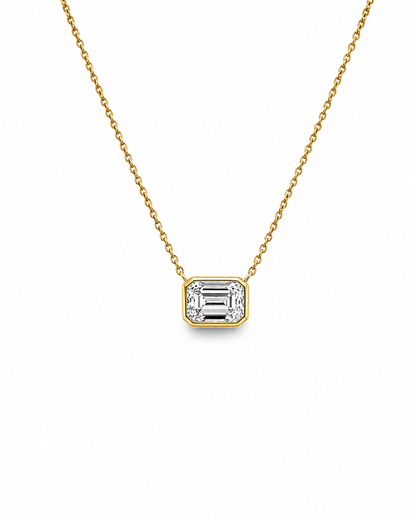 Emerald-Cut Diamond Bezel Pendant Necklace in Yellow Gold