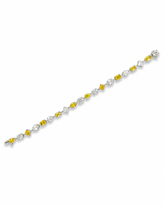 Yellow and White Mixed-Cut Gemstone Tennis Bracelet