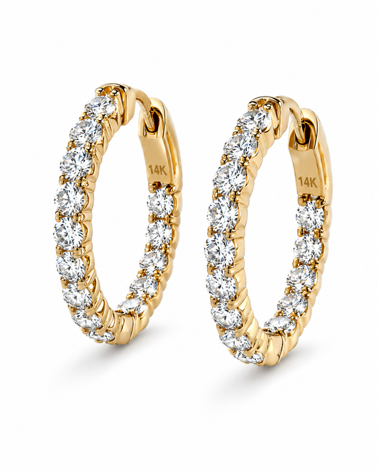 14K Yellow / White Gold Round Diamond Inside-Out Hoop Earrings
