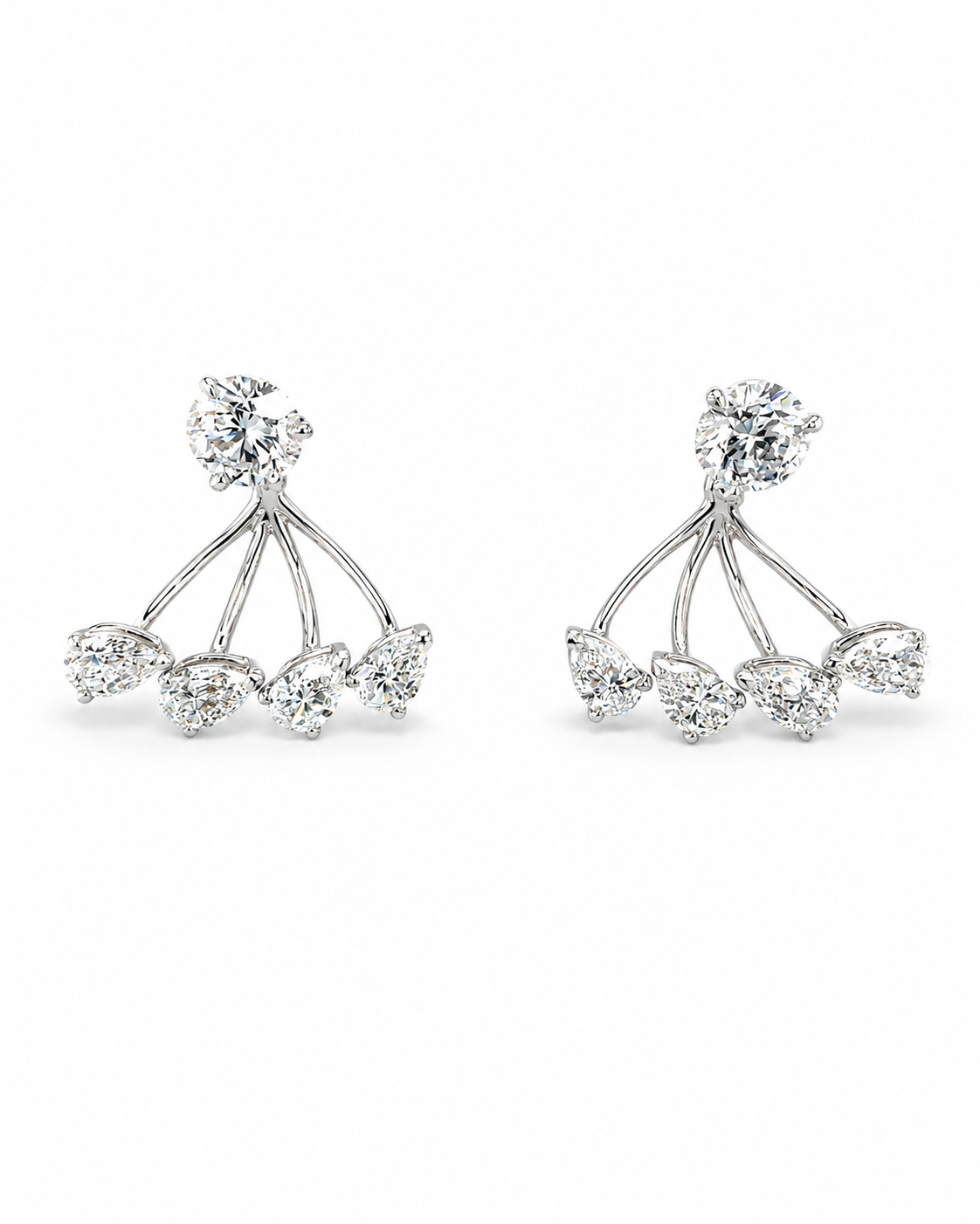 Diamond Fan Drop Earrings in White Gold