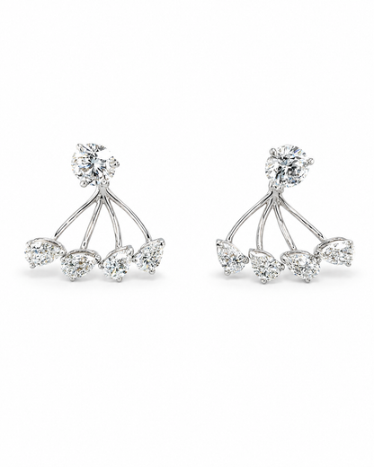 Diamond Fan Drop Earrings in White Gold