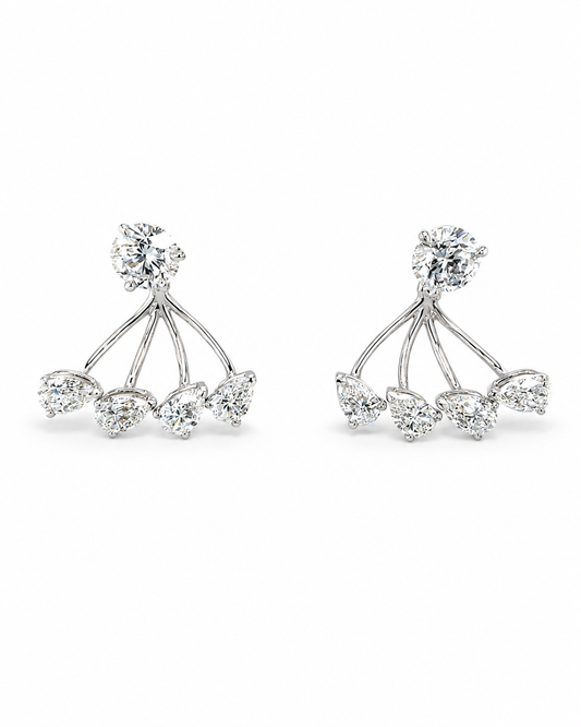 Diamond Fan Drop Earrings in White Gold